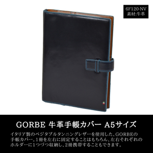 GORBE 牛革 手帳カバー A5サイズ ネイビー▼6F120-NV▼ メンズ 男女兼用 レディース ゴルベ イタリアンレザー Y1