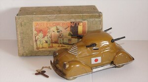 [珍品]増田屋 AIR-FLOW MONSTER 装甲車 戦前 1910～20年代 当時物 日本製 セルロイド ブリキ ゼンマイ式 戦車 箱付き 雑貨