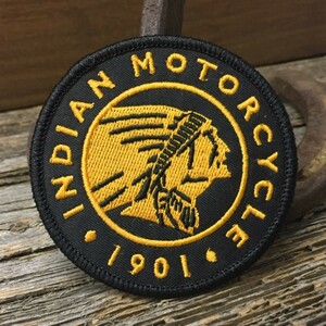 送料無料 INDIAN 丸型 ワッペン ◆ Indian Motorcycle ンディアン モーターサイクル アメリカ バイク 単車 アイロン接着 パッチ CAWP087