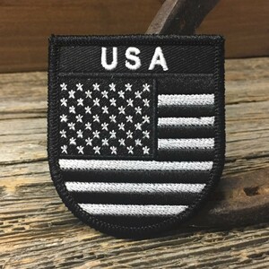 星条旗 USA モノクロ ワッペン ◆ 刺繍 パッチ アメリカ国旗 CAWP96