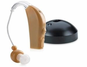 ☆集音器 耳かけ充電式 補聴器 左右両用 デジタル イヤホンキャップ大小6種 肌色 軽量☆