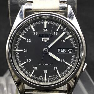 M160 稼働品 SEIKO 5セイコーファイブ 腕時計 AUTOMATIC オートマチック 自動巻き ウォッチ ブラック 文字盤 デイデイト 7009-6000