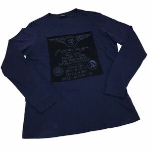 NC176 DIESEL ディーゼル 長袖 Tシャツ ロンT ロング ティシャツ トップス カットソー メンズ XS ネイビー 紺 コットン 綿 100%