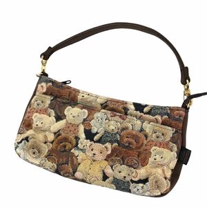 h036③ 良品 RaviRavi YAMATOYA ラビラビ テディ ゴブラン織り ハンド ミニ バッグ 小さめ 鞄 カバン bag レディース