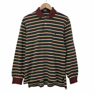 NC183 POLO by RALPH LAUREN ポロラルフローレン 長袖 ポロシャツ シャツ トップス カットソー メンズ L グリーン エンジ マルチボーダー