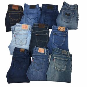 C31 デニム 10本 まとめ売り 大量 Levi's 501 Lee EDWIN Wrangler クロップド 濃紺 含む パンツ Gパン ジーンズ セット 卸売 レディース