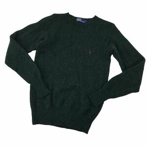 D494 POLO RALPH LAUREN ポロラルフローレン 長袖 ニット セーター トップス プルオーバー 毛 ウール100% グリーン系 メンズ L