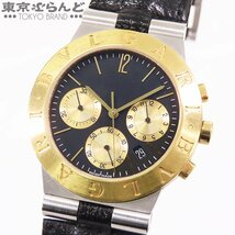 101698972 1円 ブルガリ BVLGARI ディアゴノ スポーツ クロノグラフ CH35SG SS K18YG レザー 黒文字盤 腕時計 メンズ クォーツ 難有_画像1