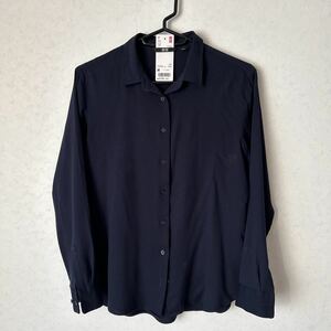 UNIQLO◆ユニクロ 長袖シャツ レーヨンブラウス　M ネイビー 紺 231-424642 中古　お仕事　オフィス　レディース