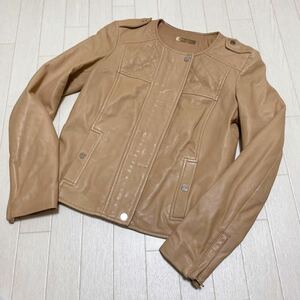 和85★① Massimo Dutti マッシモドゥッティ レザージャケット ノーカラージャケット USA S レディース ベージュ