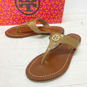 1103★ 箱付き TORY BURCH トリーバーチ エナメル サンダル シューズ 5 約22 レディース ベージュ ブラウン