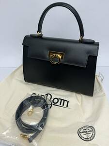  unused *karubotie Rena W29 H30 black leather bag black shoulder with strap hand *R1128