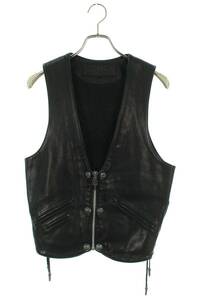 クロムハーツ Chrome Hearts 6BTN ZIP FRNT VEST サイズ:S バックスタークロスボールボタンレザーベスト 中古 FK04