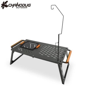 CHANODUG OUTDOOR igt iron table IGT low table barbecue table portable cooking stove * lantern stand * storage case attaching FX-7165 black 4