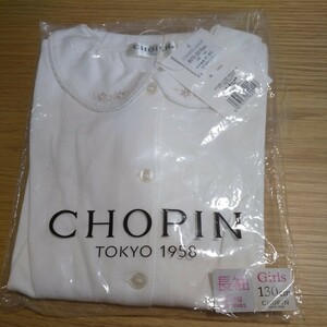 新品 未使用 ホワイト ショパン CHOPIN 定価4290円 綿100入学式 バレエ 上品 ピアノ発表会 ストレッチ 長袖柔らかいシャツ ピンクお花 丸襟