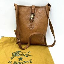 B @ 保存袋付き イタリア製 '高級感溢れる'『IL BISONTE イルビゾンテ』本革 LETHER 金具ロック式 ショルダーバッグ 斜め掛け鞄 BROWN _画像1