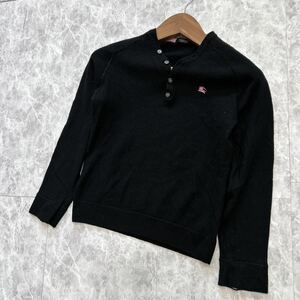 Y@ 国内正規品 '高級感溢れる'『BURBERRY BLACK LABEL バーバリー ブラックレーベル』長袖 WOOL 起毛 ニット ヘンリーネック シャツ 3 古着