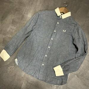 E ▼ 都会のカジュアルウェア '洗練されたデザイン' FRED PERRY フレッドペリー 長袖 総柄 ボタン シャツ size:S トップス メンズ 紳士服