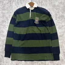 JJ @ 英国製 '洗礼されたデザイン' THE OXFORD SWEATSHIRT 長袖 COTTON ボーダー柄 比翼 ラガーシャツ / ポロシャツ 42/44 トップス 古着_画像1