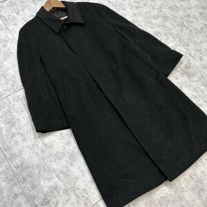 A @ 美品 イタリア製 '極上CASHMERE100%' CAVERNI&CRAMICNI カシミヤ WOOL 比翼 ステンカラーコート A7 メンズ 上着 アウター BLACK 黒系