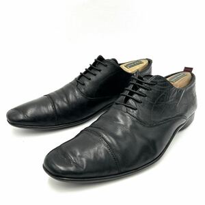 I @ イタリア製 '高級感溢れる'『POLSA ポルサ』本革 ビジネスシューズ 革靴 EU43 27.5cm 紳士靴 ストレートチップ 内羽根式 BLACK 黒系