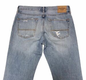 9269《Abercrombie&Fitch アバクロンビー&フィッチ アバクロ》色落ち ダメージ加工 インディゴデニム ジーンズ W33L32