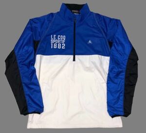 9197《le coq sportif GOLF ルコックゴルフ》ホワイトライン ロゴ刺繍 2way ハーフジップ プルオーバー ホワイト×ブルー×ブラック M