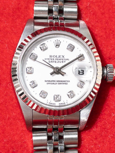 Rolex ロレックス デイトジャスト レディース 腕時計 10Pダイヤ WG/SS 69174G ホワイト 中古 箱付