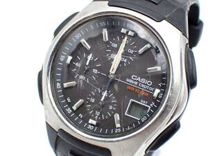 1円～☆CASIO カシオ タフソーラー ソーラー電波時計 WVQ-400 クロノグラフ 黒文字盤 メンズ腕時計/N3216-7⑦