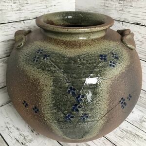 12Y58 美品 信楽焼 明山作 大壺 飾り壺 直径約30cm【商品説明必読】花器 花壺 花瓶 インテリア 飾壺 旧家 蔵出し 花入れ 生花 陶器 1000-