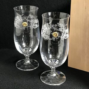 6P62 未使用 ボヘミアグラス 菊紋 ワイングラス 2客セット 木箱付き 【商品説明必読】 BOHEMIA GLASS ペアグラス チェコスロバキア製 1000-