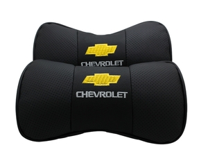 シボレー CHEVROLET 車用ネックパッド 首クッション 2個セット ヘッドレスト ネックピロー ドライブ レザー 刺繍ロゴ ブラック