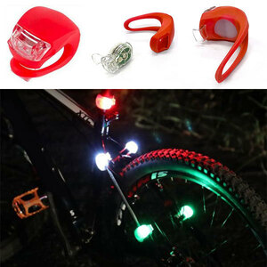 自転車ライト シリコン /レッドボディ/レッド発光/ 電池 ハンドル フロント リア 散歩 LED ライト 3段階 防水
