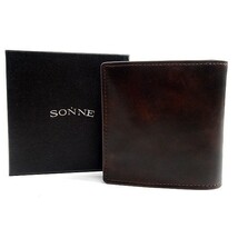 SONNE ゾンネ 新品 ミュージアムカーフ イタリアンレザー 牛革 二つ折り財布 ウォレット 小銭入れ付き SMC003 CHOCO ▲009▼bus017so_画像1