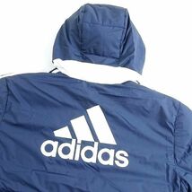 adidas アディダス 定価2.2万 防風撥水WIND.DRY スリーストライプス フーデッド ロングダウンコート ベンチコート GM5246 O▲082▼bus8429b_画像4