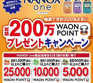 レシート懸賞応募 総額200万WAON POINTプレゼントキャンペーン　10000WAON POINT当たる　イオン　ワオンポイント 