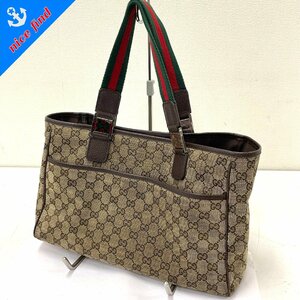 ◆グッチ GUCCI◆シェリーライン GG柄 145758 トートバッグ ショルダーバッグ ブラウン GGキャンバス レザー レディース メンズ