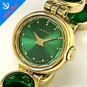 ◆セイコー SEIKO◆ラサール LASSALE 1E50-0170 クォーツ 腕時計 レディース ウォッチ グリーン文字盤 不動品 ブレスレット カットガラス