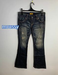 ■moussy マウジーローライズダメージブーツカットジーンズ:W26☆BH-913