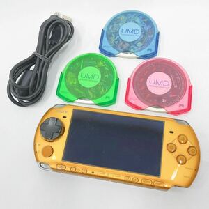 SONY ソニー PSP3000 プレイステーションポータブル ブライトイエロー ソフト3点 ケーブル セット R尼1006○