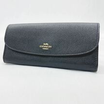 美品 COACH コーチ F59949 長財布 ブラック 黒 レザー R店1029○_画像1