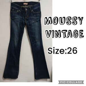 USED MOUSSY VINTAGE デニムパンツ 26 インディゴ ネイビー 股と裾にダメージ有り ストレート寄りブーツカット