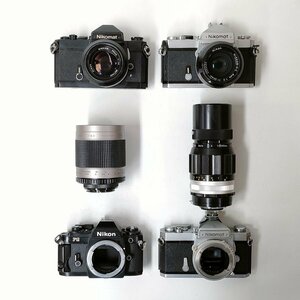 Nikon FG , Nikomat FT2 , FT + レンズ 1.4/50 , 4/200 , 8/500 他 MF 一眼レフ 4点セット まとめ ●ジャンク品 [7870TMC]