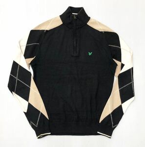 衝撃プライス！【王道モデル！】【LYLE&SCOTT CLUB アイルランドスコットクラブ】ハーフジップセーター【サイズS】ブラック 柄 N-M56