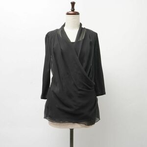 MICHEL KLEIN Michel Klein kashu cool piling put on manner 7 minute sleeve blouse cut and sewn tops lady's black black size M*JC448