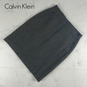美品 Calvin Klein カルバンクライン ウール 膝丈ラップスカート 裏地あり レディース ボトムス グレー サイズW63H90*IC51