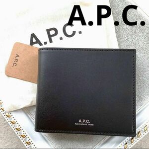 新品☆A.P.C.二つ折り財布 ALY スムースレザー 小銭入れなし ブラック 財布 牛革