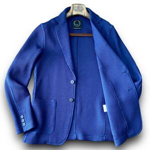 A26 美品 Mぐらい 『ナノユニバース取扱 ティージャケット T jacket』 ストレッチ エンボスニット テーラード ジャケット 鮮やかなブルー