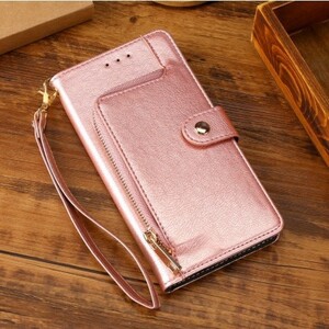 (Q67) iPhone13Pro スマホ ケース カバー スタンド レザー 手帳型 カード収納 財布 ストラップ マグネット ピンク 1