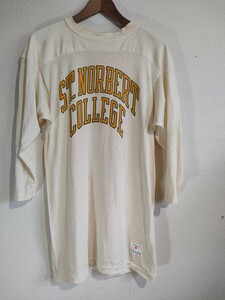 70s チャンピオン フットボールTシャツ オフホワイト M コットンナイロン 60s 80s USA製